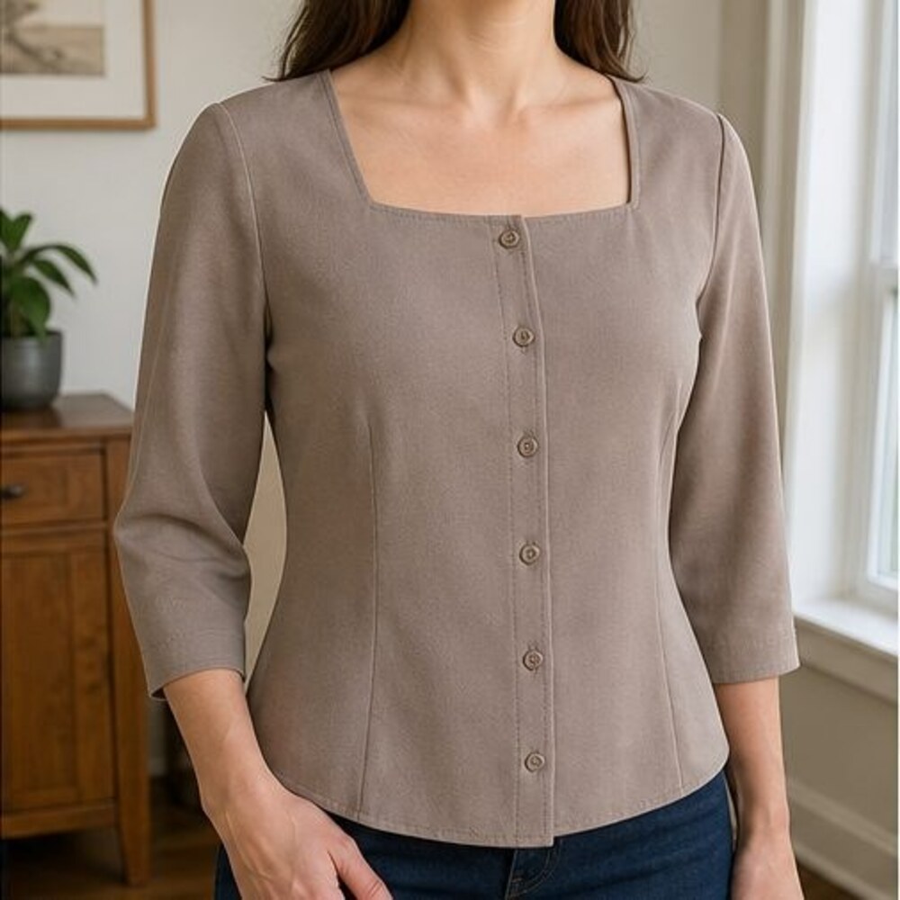 Taupe Ruffle Blouse - Picture 2 of 6